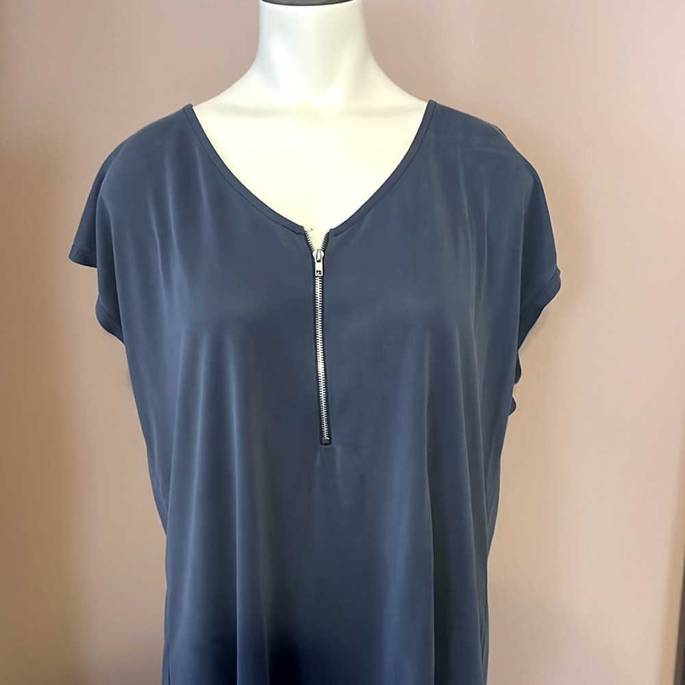 Dusty Blue Blouse w/ Zipper Detail